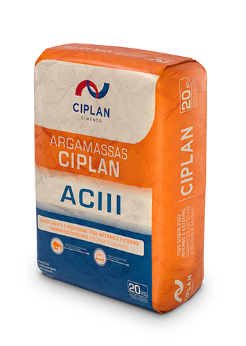 Embalagem de 20kg da Argamassa ACIII Ciplan, para porcelanato e piso sobre piso externo e interno e ambientes especiais (saunas e piscinas).