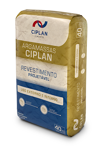 Embalagem de 40kg da Argamassa Revestimetno Projetável Ciplan, para uso interno e externo.